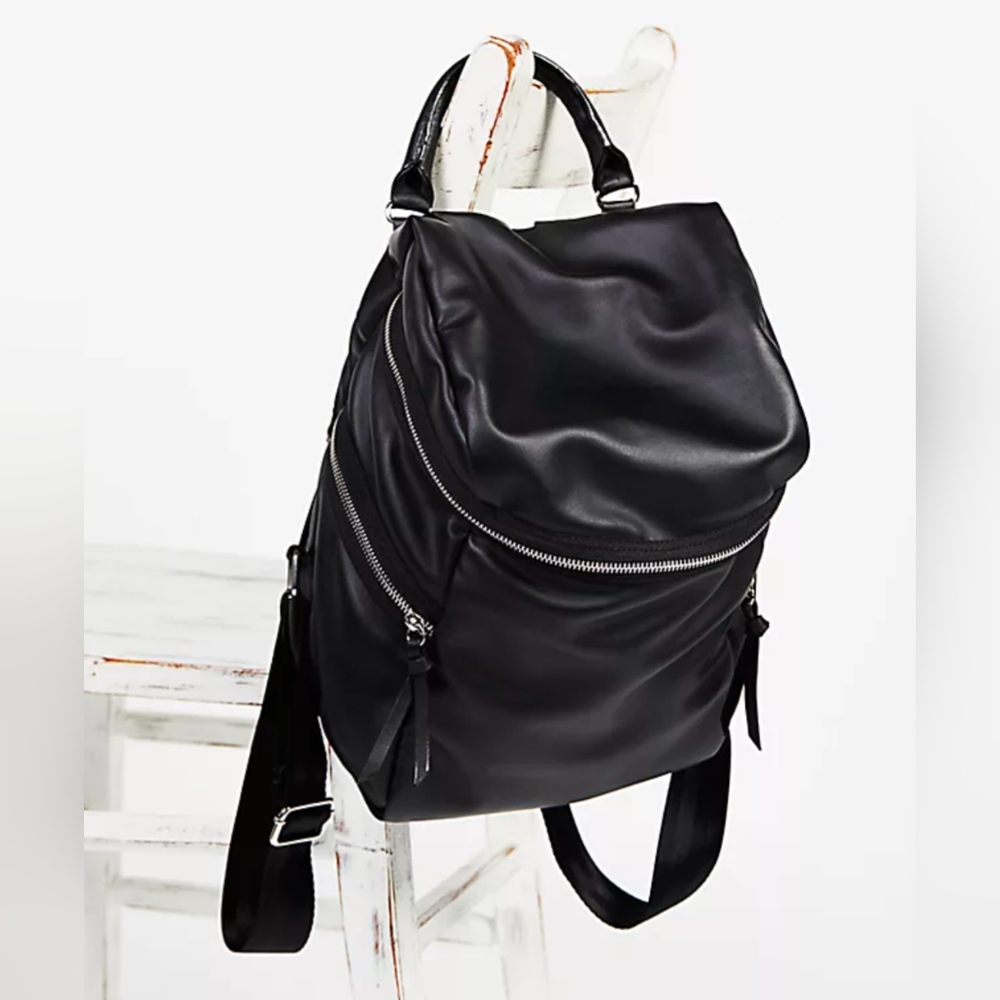 Free People Arizona Backpack in Soft Black Faux Leather 🖤 New 🐄 🖤